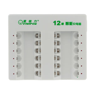 VIWIPOW VIP-012 Smart 12-Slot AA / AAA Ni-MH / Ni-Cd Battery Rechargeable Charger - White (US Plugs)
