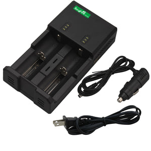 SingFire US-UC2 Dual-Slot Intelligent Universal Battery Charger w/ USB, Car Charger -Black (US Plugs)