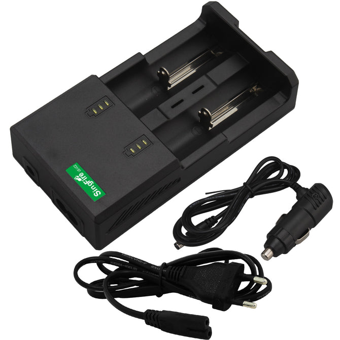 SingFire US-UC2 Dual-Slot Intelligent Universal Battery Charger w/ USB, Car Charger -Black (EU Plug)