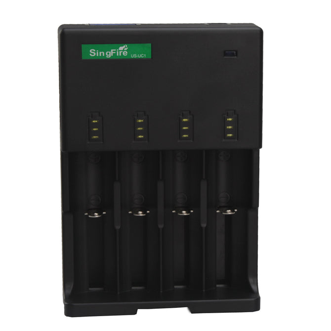 SingFire US-UC1 4-Slot Intelligent Universal Battery Charger w/12V Car Charger - Black (EU Plug)