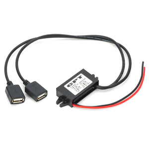 Jtron 12V to 5V DC-DC Reduction Voltage Power Adapter w/ Dual USB Car Charger - Black