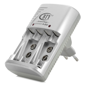 BTY N-802 AA / AAA / 6F22 Ni-MH / Ni-Cd Battery Charger - Grey + Silver