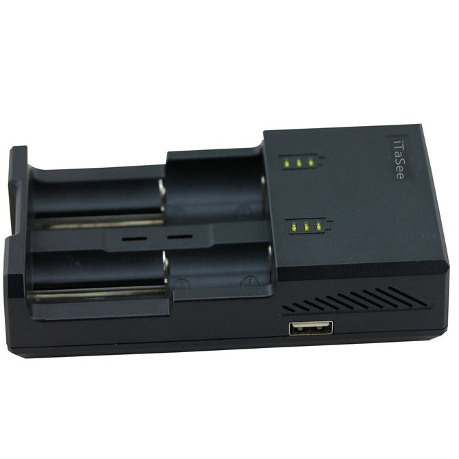 iTaSee 2-Slot 18650 NiMH Lithium Battery Charger w/ 5V USB Output - Black (US Plugs / 110~240)