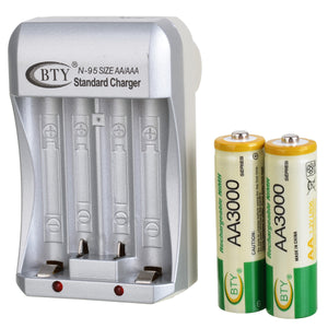BTY BTY-809 Convenient EU Plug Battery Charger w/ 4 x AA Batteries - White + Green
