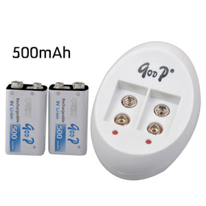 GOOD GD-840 Automatic Charger for 6F22(9V) Ni-MH / Ni-Cd Batteries w/ 6F22 9V 500mAh (2PCS) - White