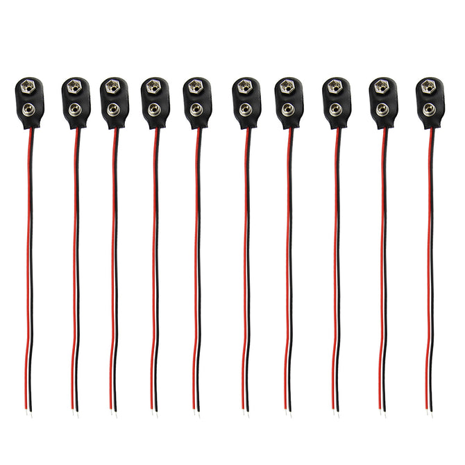 9V Battery Button with Leads - Black (10PCS)