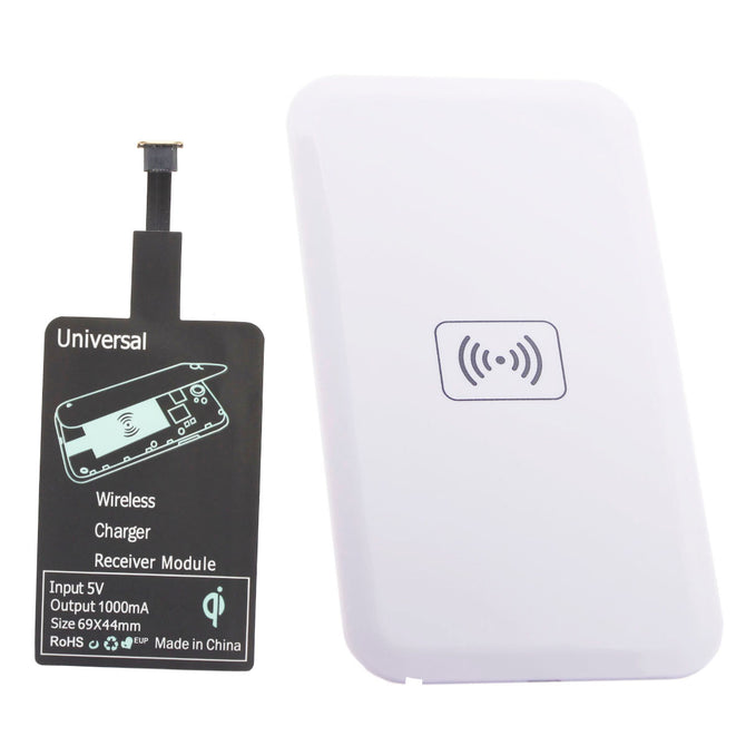 Positive QI Wireless Charger Pad + Universal Wireless Receiver For Micro-USB Cellphone - White