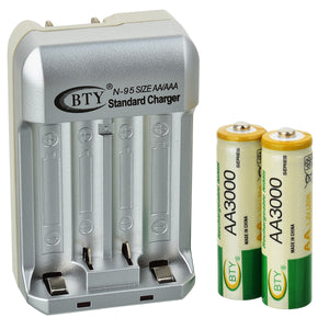 BTY 809+3000*4 US-Plug 4-Slot Charger w/ 4 x 3000mAh Batteries Set - White + Green + Multi-Colored