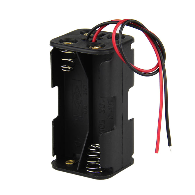 DIY 6V 4-Slot AA Battery Double Deck / Back to Back Holder Case w/ Leads - Black