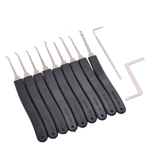Manganese Steel Unlocking 9-Lock Pick + 2-Tool Set - Black + Silver