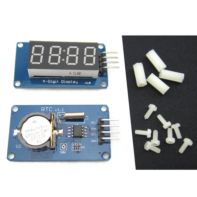 DS1307 RTC Mini Clock Display Module + 4-Digit Display Module for Arduino - Blue + Black + White
