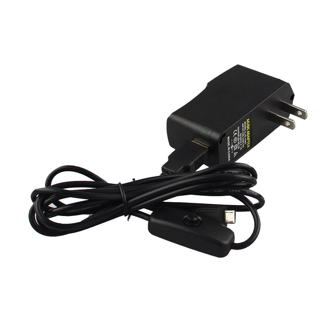 DC 5V 2A Power Adapter for Raspberry Pi B/B+,Phone w/USB Cable - Black