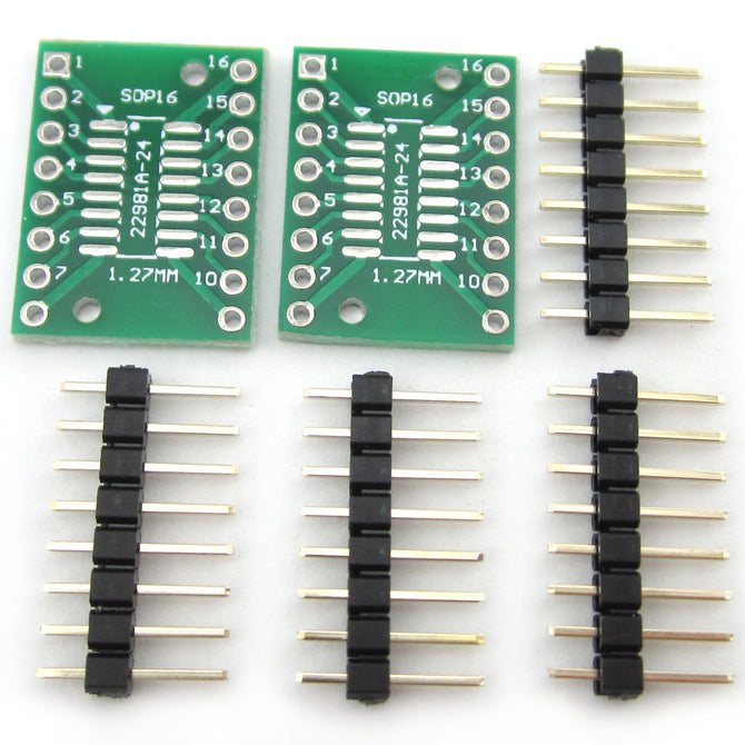 Dual-Side SOP16 / SSOP16 / TSSOP16 SMD to DIP Adapter Board with Gold-plated Pin Header (2 PCS)