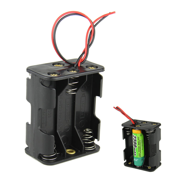 DIY 9V 6-Slot / 6 x AA Battery Double Deck / Back to Back Holder Case Box w/ Leads - Black