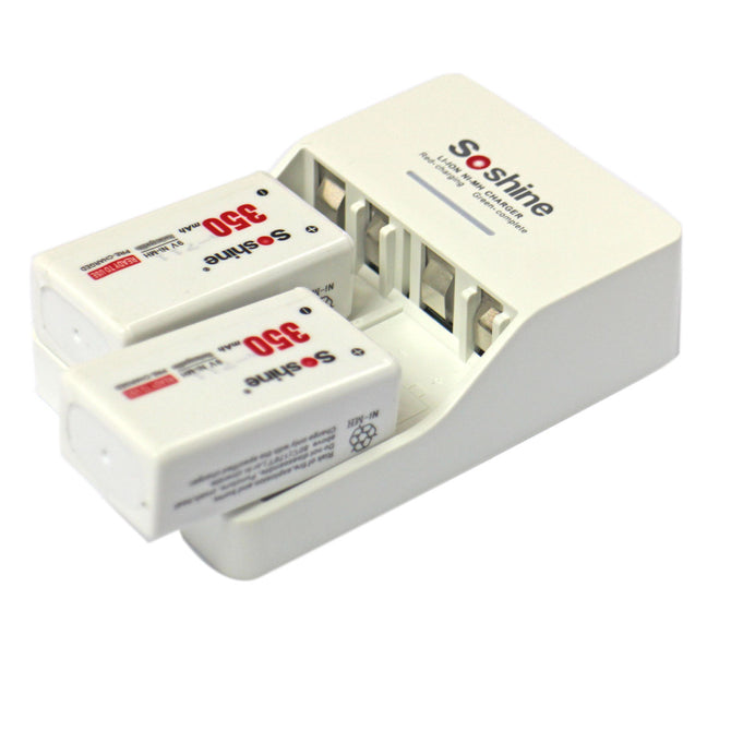 Soshine SC-V1 EU Plug Li-ion / Ni-MH Battery Charger w/ 2 x 9V Ni-MH 350mAh Battery - White