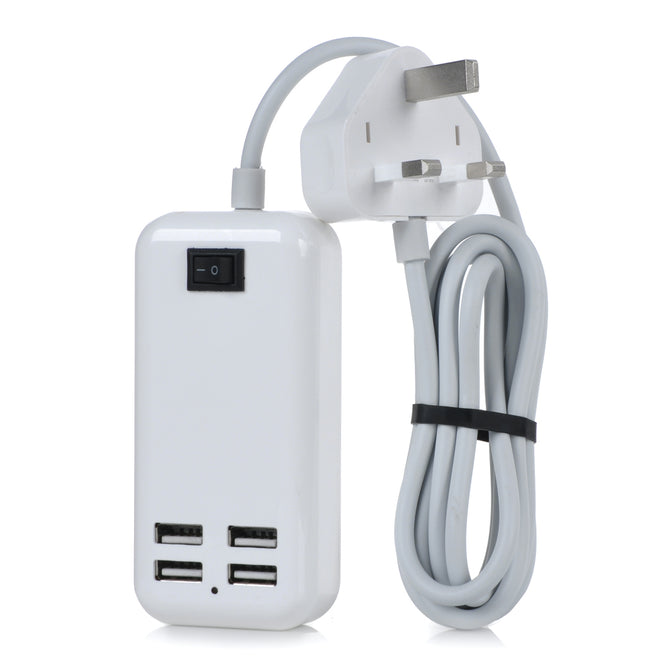 Universal 4-Port USB Charger / Power Adapter w/ UK Plug - White