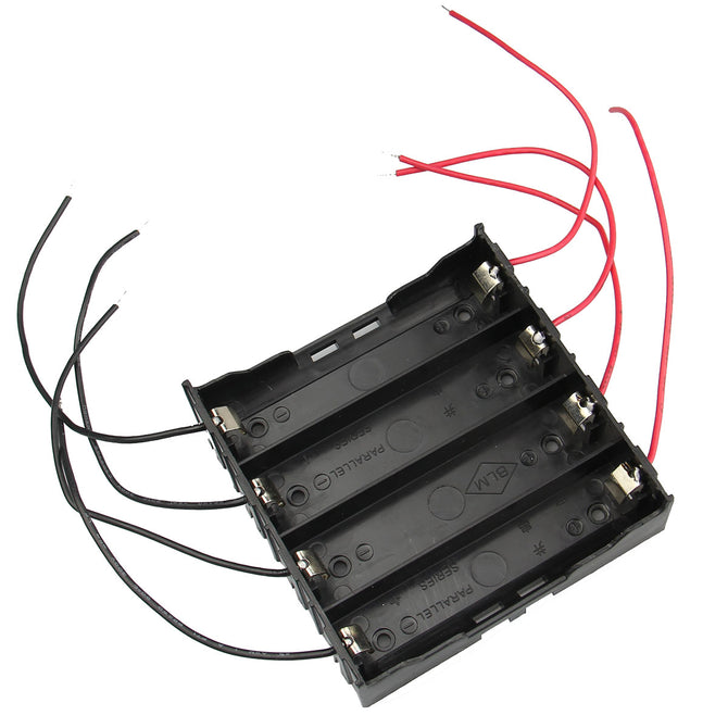 DIY 4-Slot 18650 Battery Holder w/ 8 Leads - Black