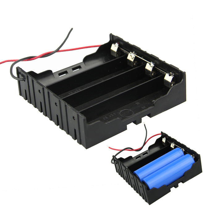 DIY 4-Slot Parallel 18650 Battery Holder w/ 2 Leads - Black