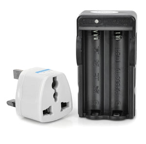 2-in-1 US Plugs 2-Slot 18650 Li-ion Battery Charger w/ UK Plug Adapter - Black