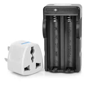 2-in-1 US Plugss 2-Slot 18650 Li-ion Battery Charger w/ 3-Flat-Pin Plug Adapter - Black