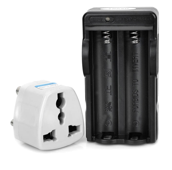 2-in-1 US Plugs 2-Slot 18650 Li-ion Battery Charger w/ 3-Round-Pin Plug Adapter - Black