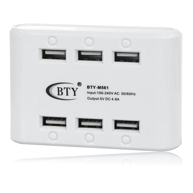 BTY M-561 6-Port USB Super Quick Charger - White (US Plugs)