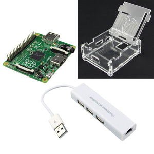 3-in-1 Raspberry Pi Model A+ & Acrylic Case + 3-Port USB HUB - Green