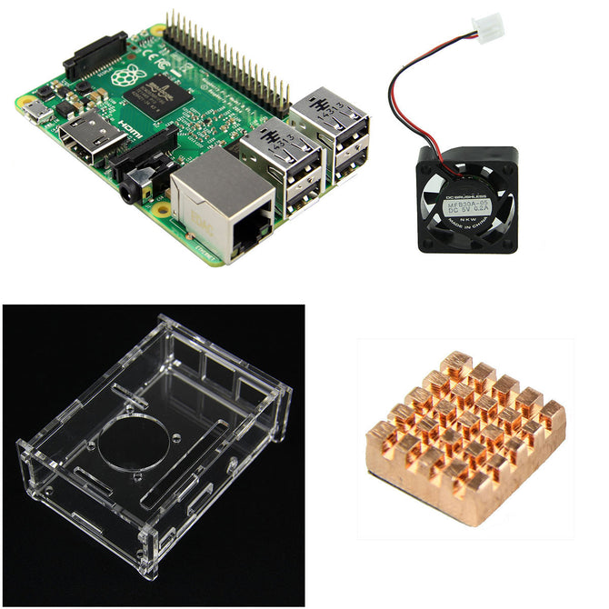 4-in-1 Raspberry Pi 2 Model B & Acrylic Shell & Fan & Heat Sink Set