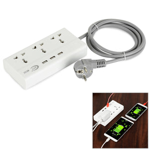 BTY M532 Universal EU Plug 3-Socket Power Charger w/ 3-USB Port