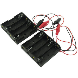 4-Slot AA Battery Holder w/ Alligator Clip Test Lead Cable (6V / 2PCS)