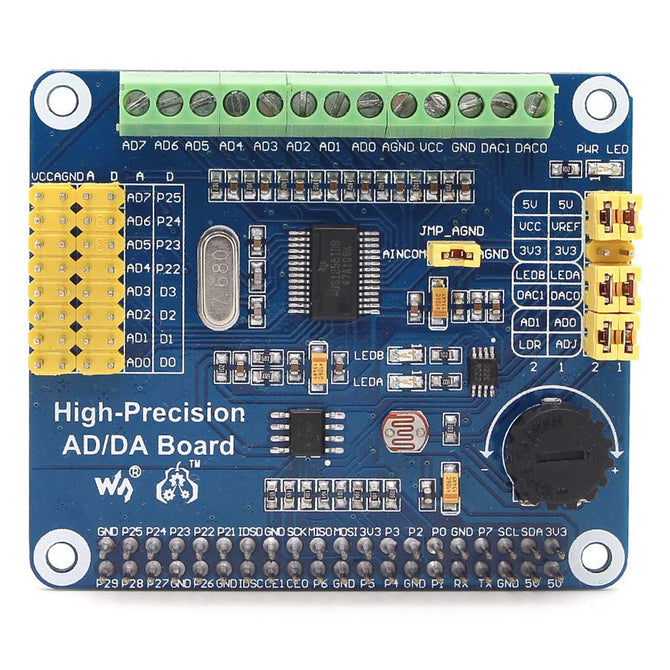 Waveshare Raspberry Pi High-Precision AD / DA Board - Blue