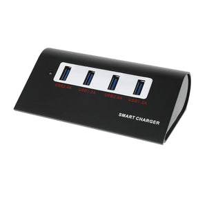 Universal 1.2A/2.4A 4-Port USB Smart Charger Hub - Black (US Plugs)