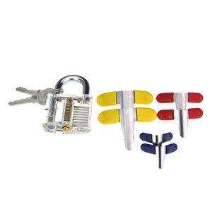 Slotted Practice Padlock + Padlock Shims Set - Transparent + Silver