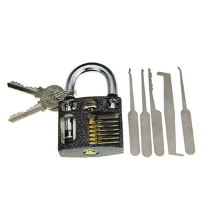 Slotted Practice Padlock + Single Hook Pick Tool Set
