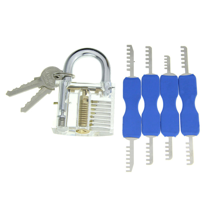 Slotted Practice Padlock w/ Double Heads Comb Style Lock Pick