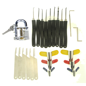 Slotted Practice Padlock + Padlock Shims + 9 Lock Picks Set