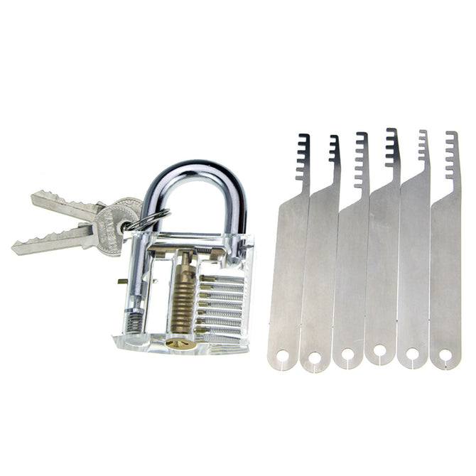 Slotted Practice Padlock + Comb Style Lock Pick Tool Set