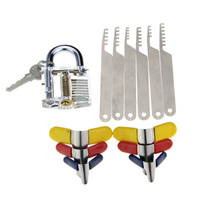 Slotted Practice Padlock + Comb Style Lock Pick + Padlock Shims Set