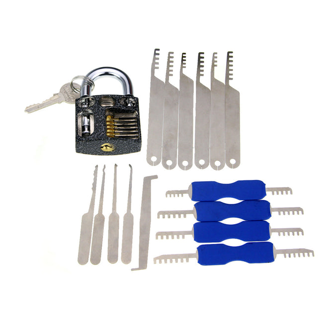 Practice Padlock + Single-Hook Pick Tools + Comb Style Lock Picks Set