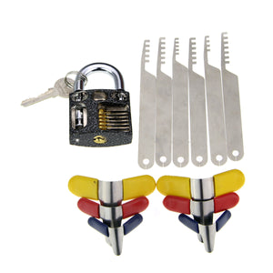 Practice Padlock + Padlock Shims + Comb Style Lock Picks Set
