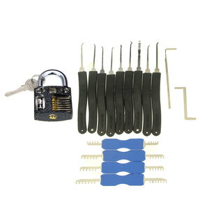 Slotted Practice Padlock + Lock Picks + Double Heads Comb Lock Pick