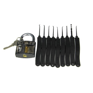 Practice Padlock + Advanced 9-Piece Lock Picks Set w/ 1 Key