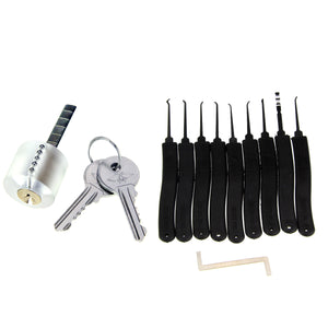 Transparent Practice Lock w/ 2 Keys + Advanced 9-Piece Lock Picks