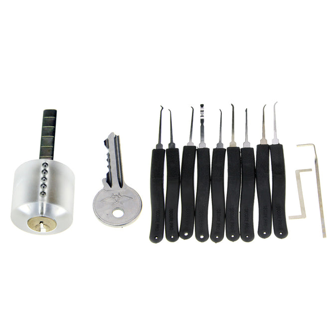 Transparent Practice Lock + 9-Piece Lock Picks Set