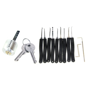 Transparent Practice Lock + 9-Piece Lock Picks Kit