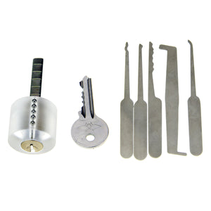 Transparent Practice Lock + Single-Hook Lock Picks Tools Set w/ 1 Key