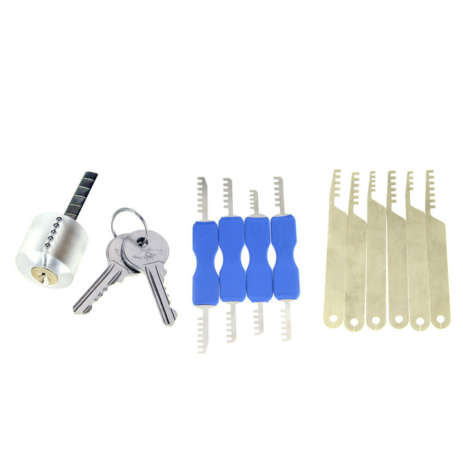 Transparent Practice Lock + Comb Style Lock Picks Set w/ 2 Keys
