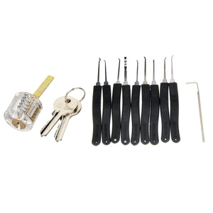 Transparent Practice Lock Quick-Picking Tool Set w/ 2 Keys
