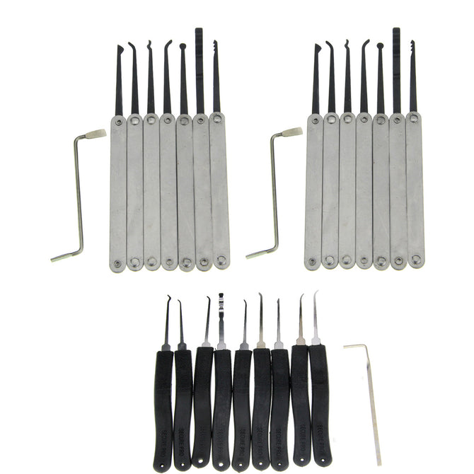 Stainless Steel Single Hook Pick + Lock Pick Tool Set - Silver + Black