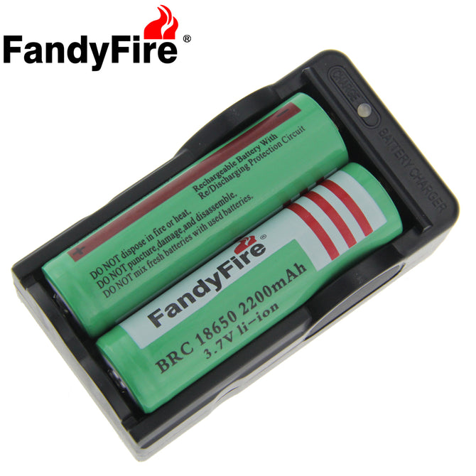FandyFire US Charger + 3.7V "2200mAh" 18650 Rechargeable Battery
